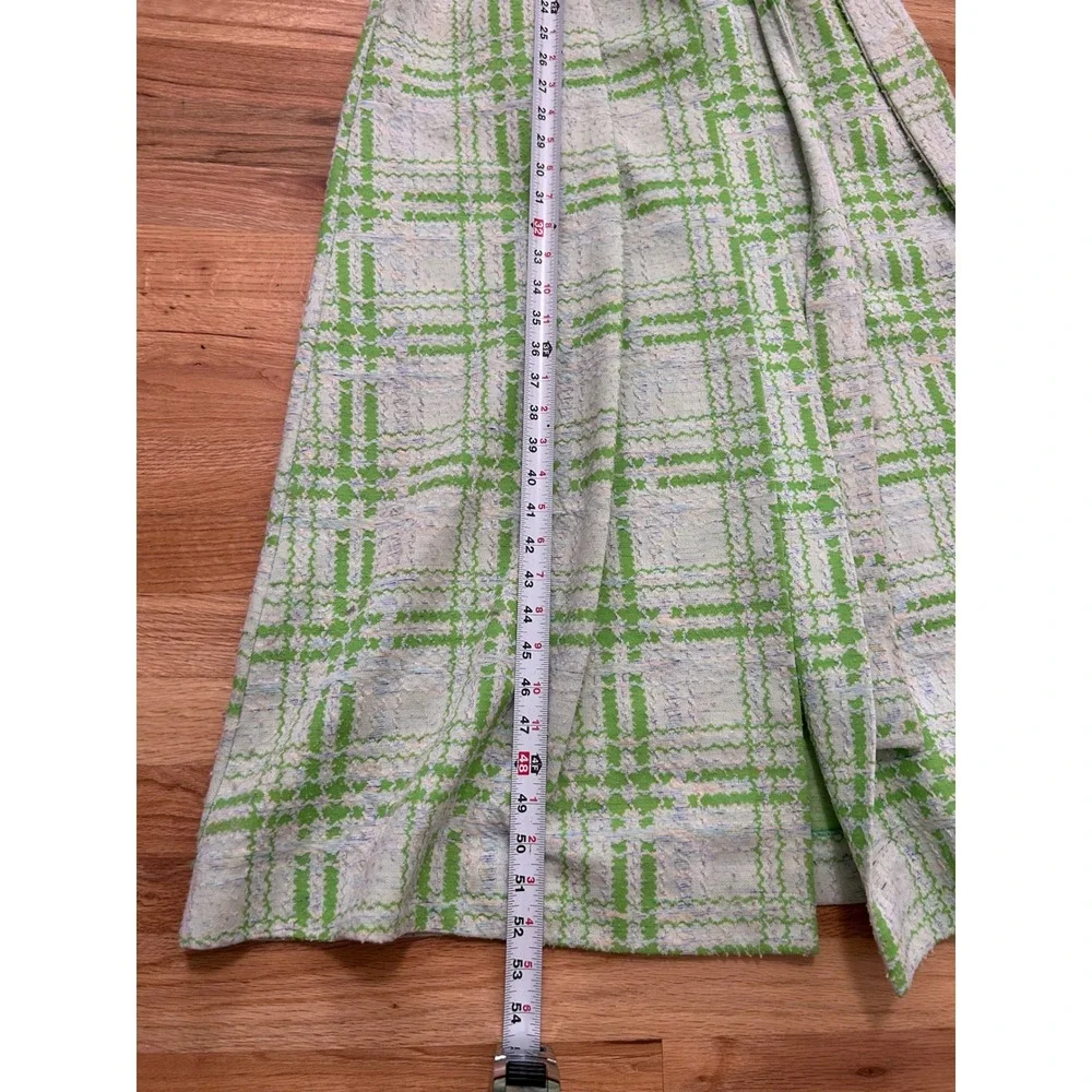 Vanity Fair Vintage Mod Robe Women Size S Green White Jacquard Belted Long Coat
